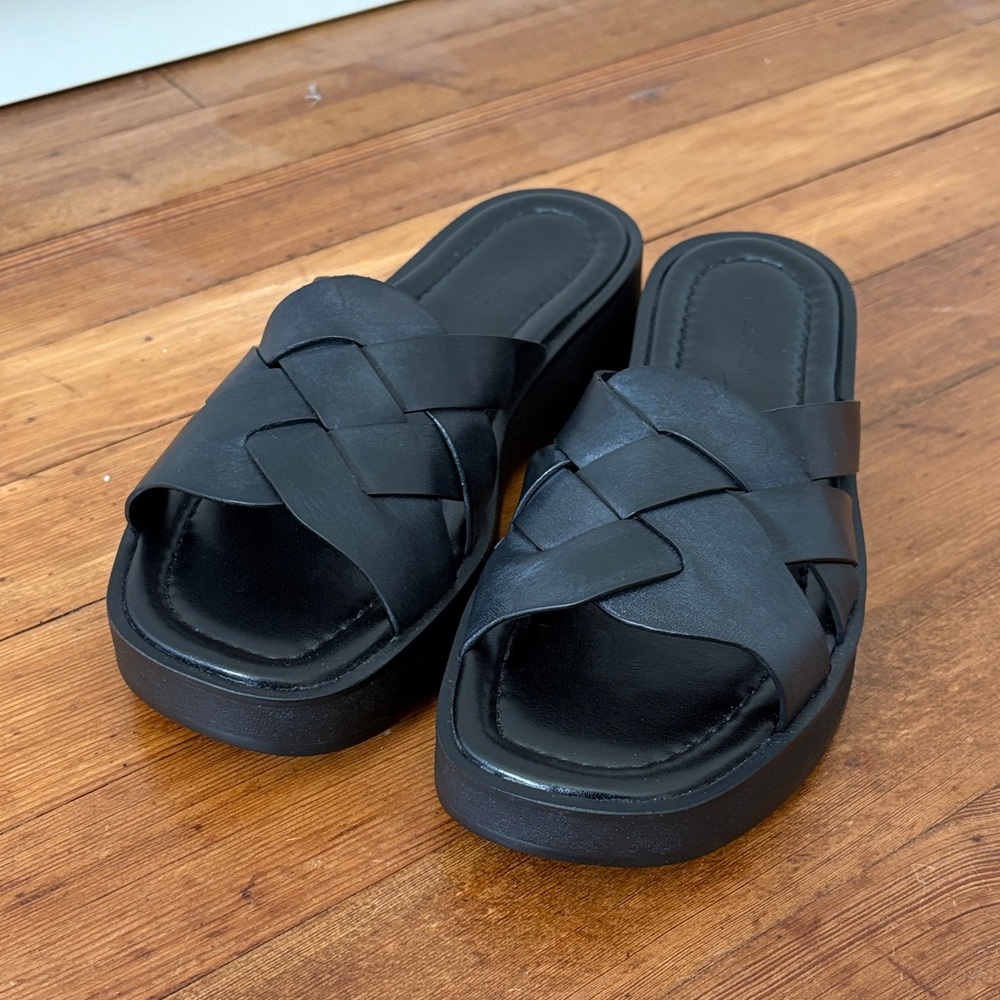 Pilcro Anthropologie Leather Woven Slide Platform Sandal 36